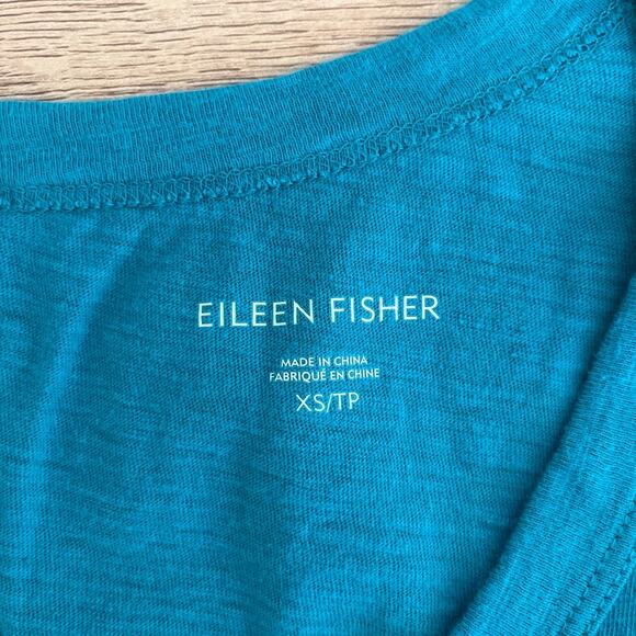Eileen Fisher Teal Organic Cotton V-Neck Short Sleeve Tee Shirt Sz XS Minimalist - Picture 3 of 6